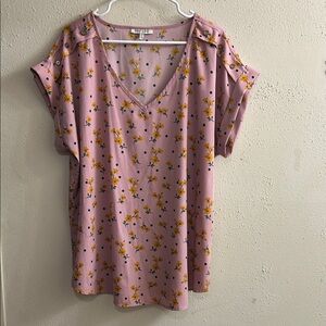 Speed Limit MPH Pink Floral V-Neck Blouse